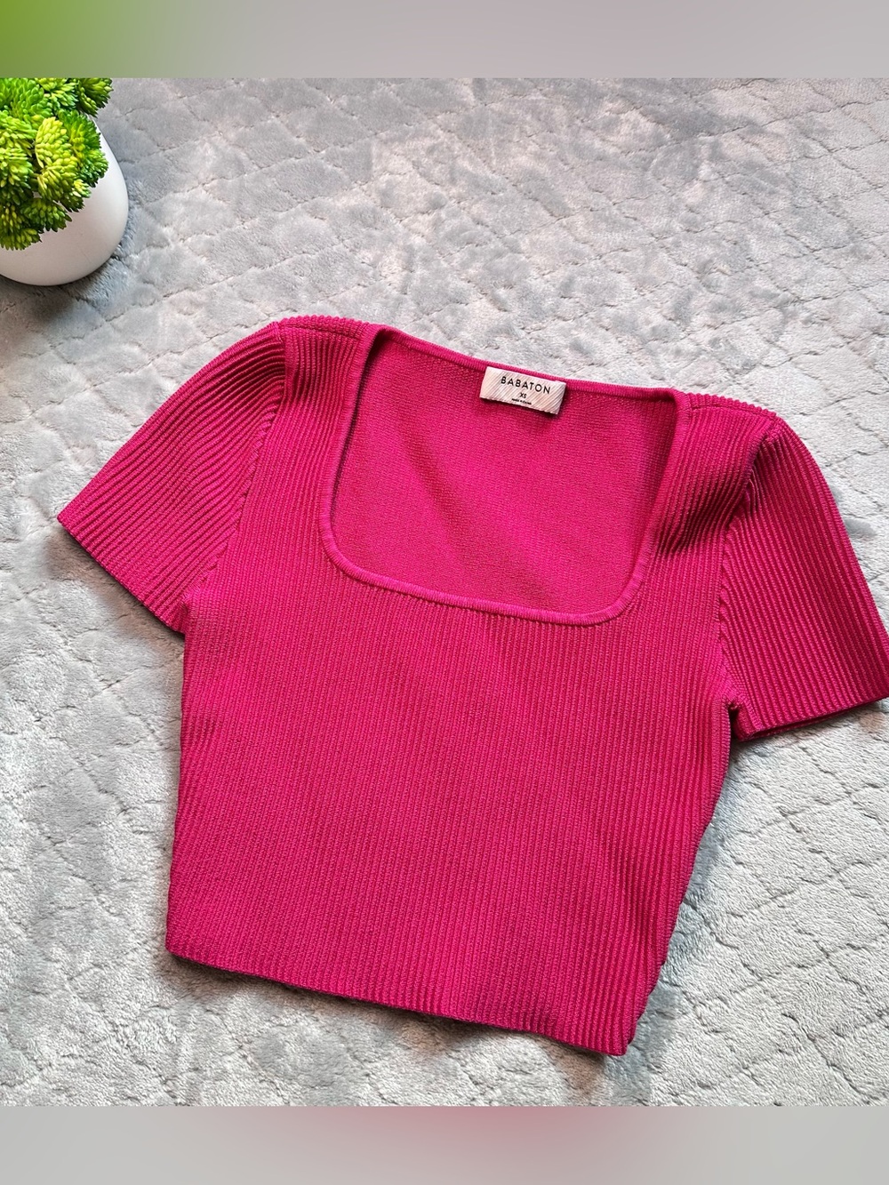 💖 Barbiecore Coastal Chic Babaton Sculpt Knit Square Neck Top XS